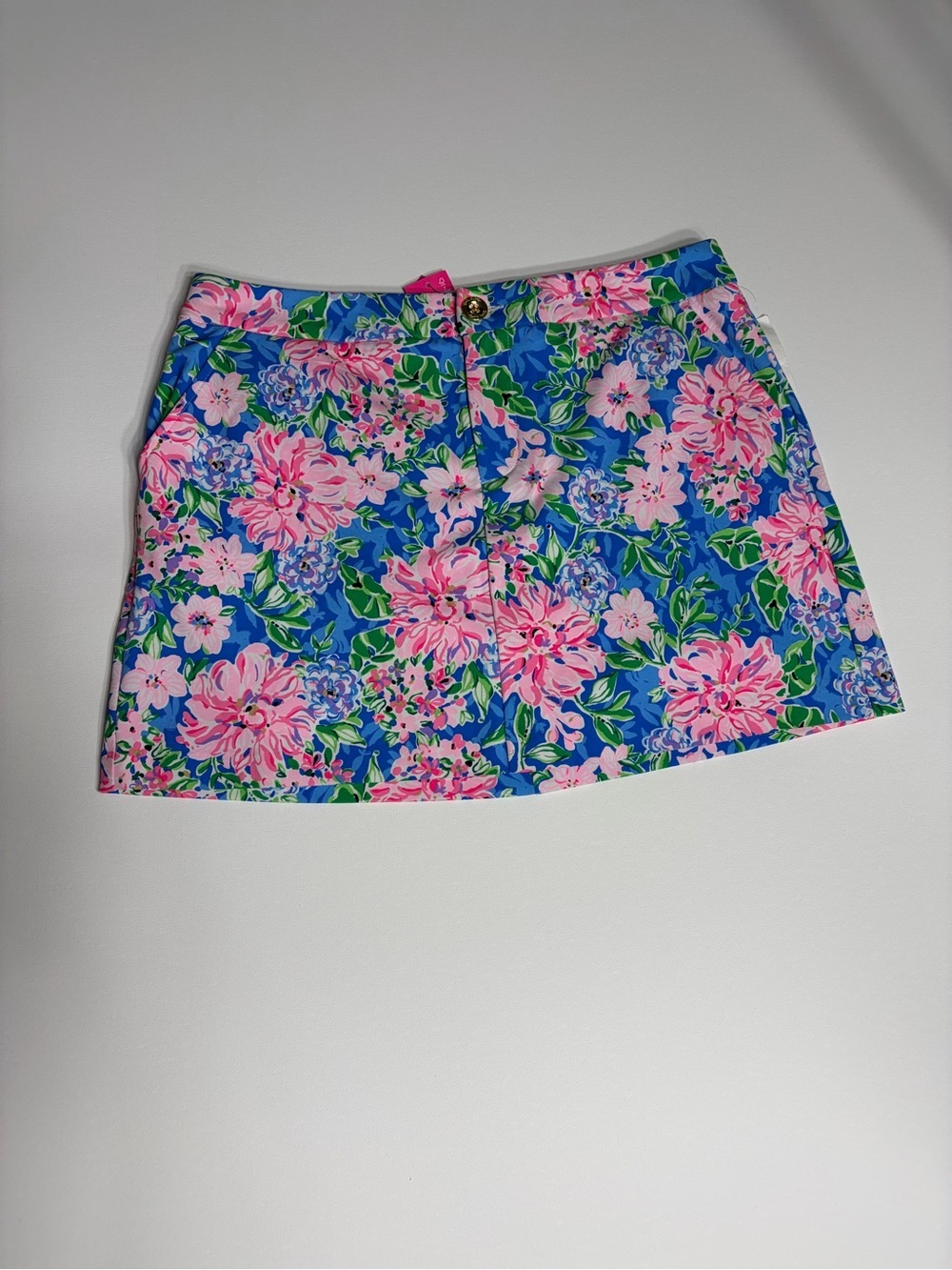 Lilly Pulitzer Blue Mini Skirt with Pink & Green Floral Print size 8 new w tags